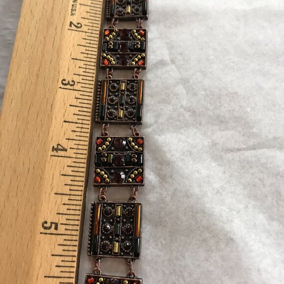 Vintage Copper Tile Link Bracelet w/Faceted Stones - 7" Long - Picture 12 of 16